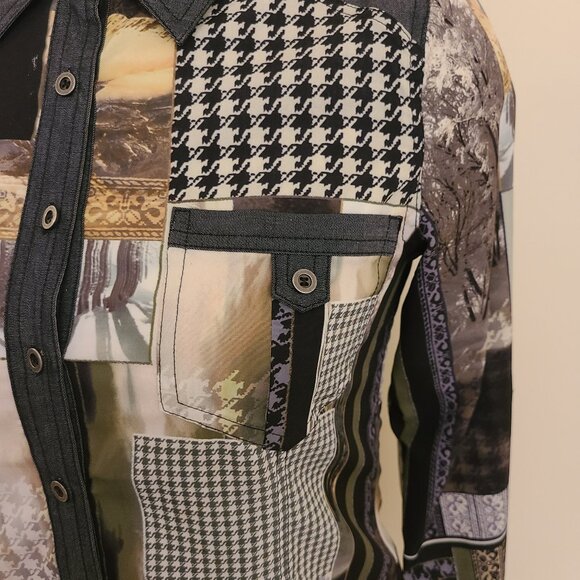 Point Zero Denim & Patchwork Long Sleeve Blouse - Small - Picture 6 of 10